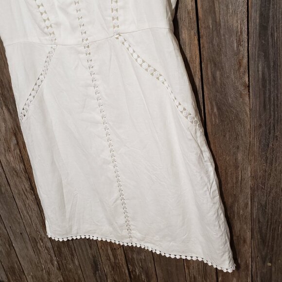 Ann Taylor 10P Sheath Dress White Linen Lace Trim Sleeveless Womens Knee Length - Picture 3 of 8
